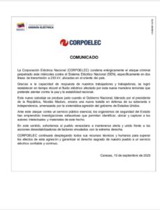 Corpoelec informó sobre ataque del SEN en 2 líneas del oriente del país