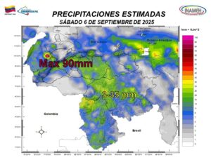 Nubosidad y aguaceros se apoderan de gran parte de Venezuela este #6Sep, según Inameh