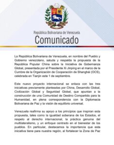 Venezuela respalda iniciativa de «gobernanza global» propuesta por China en la OCS