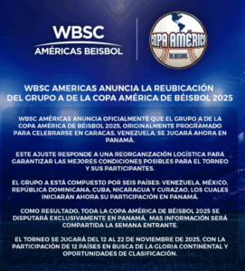 Venezuela pierde la sede de la Copa América de Beisbol 2025