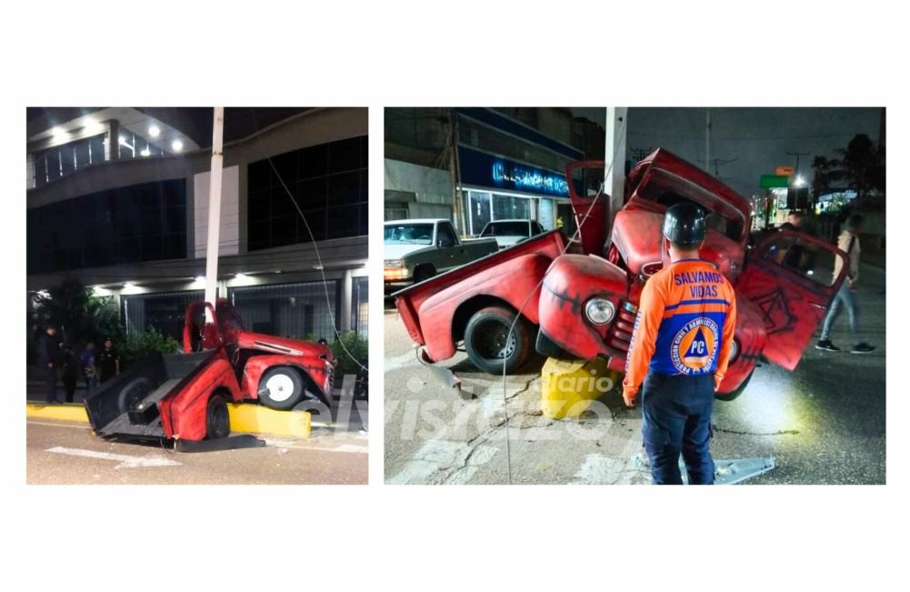 Camioneta Ford modelo Apache se partió en dos al colisionar en la Av. Francisco de Miranda de El Tigre