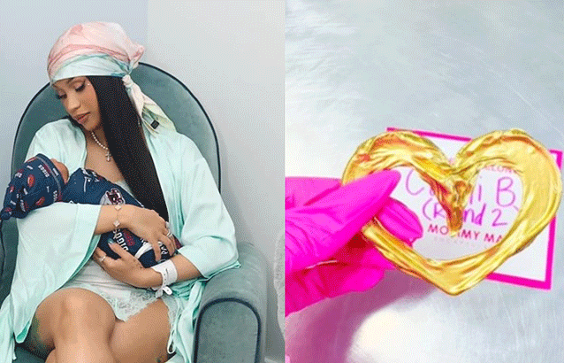 Cardi B convierte su cordón umbilical en una joya de oro