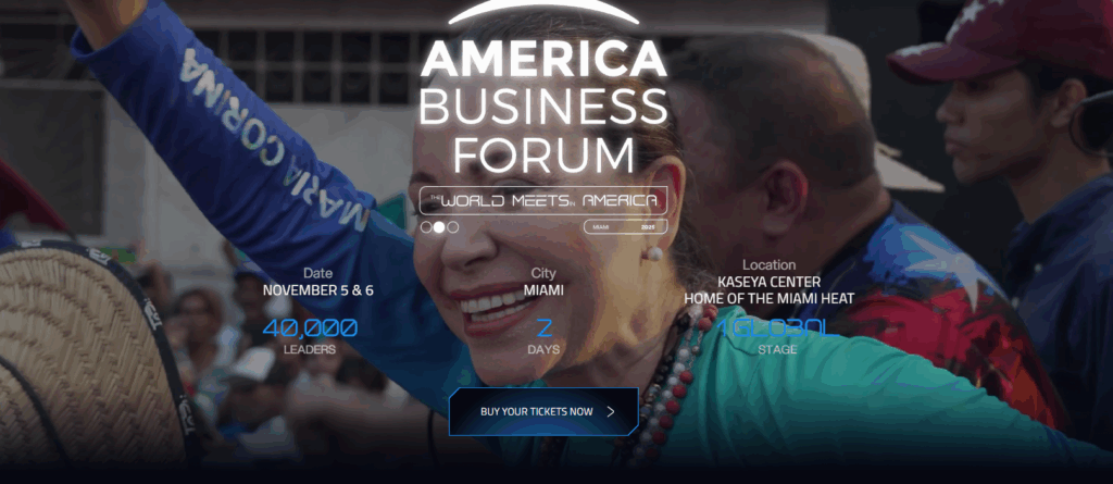 Machado tendrá participación en el America Business Forum, junto a Trump, Milei y Messi