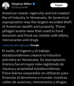 Asesor de Trump acusa al chavismo de haber “saqueado” la industria petrolera de Venezuela «creada por EEUU»