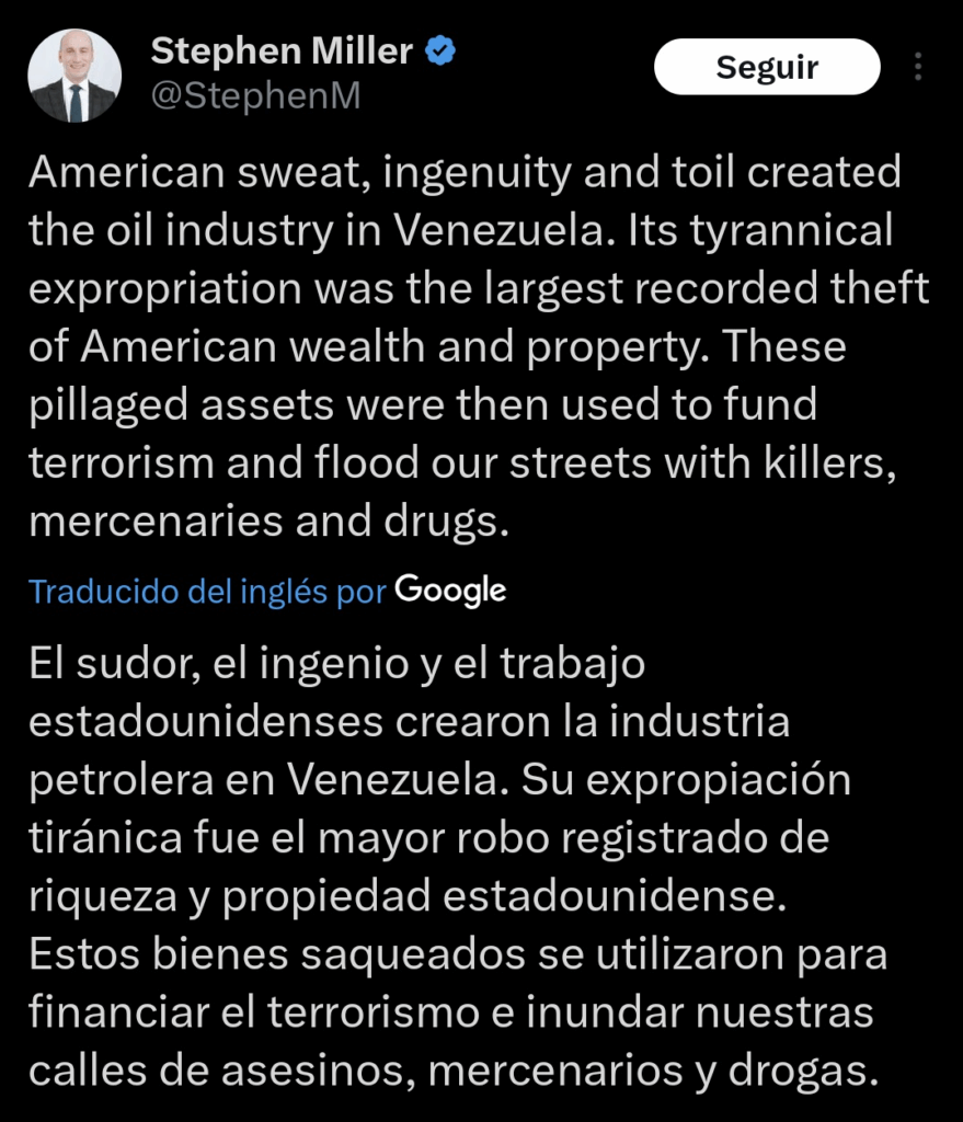 Asesor de Trump acusa al chavismo de haber “saqueado” la industria petrolera de Venezuela "creada por EEUU"