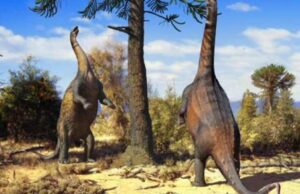 Dinosaurios de cuello largo erguidos sobre dos patas