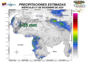 Inameh prevé lluvias aisladas en el sur y occidente de Venezuela este #31Dic