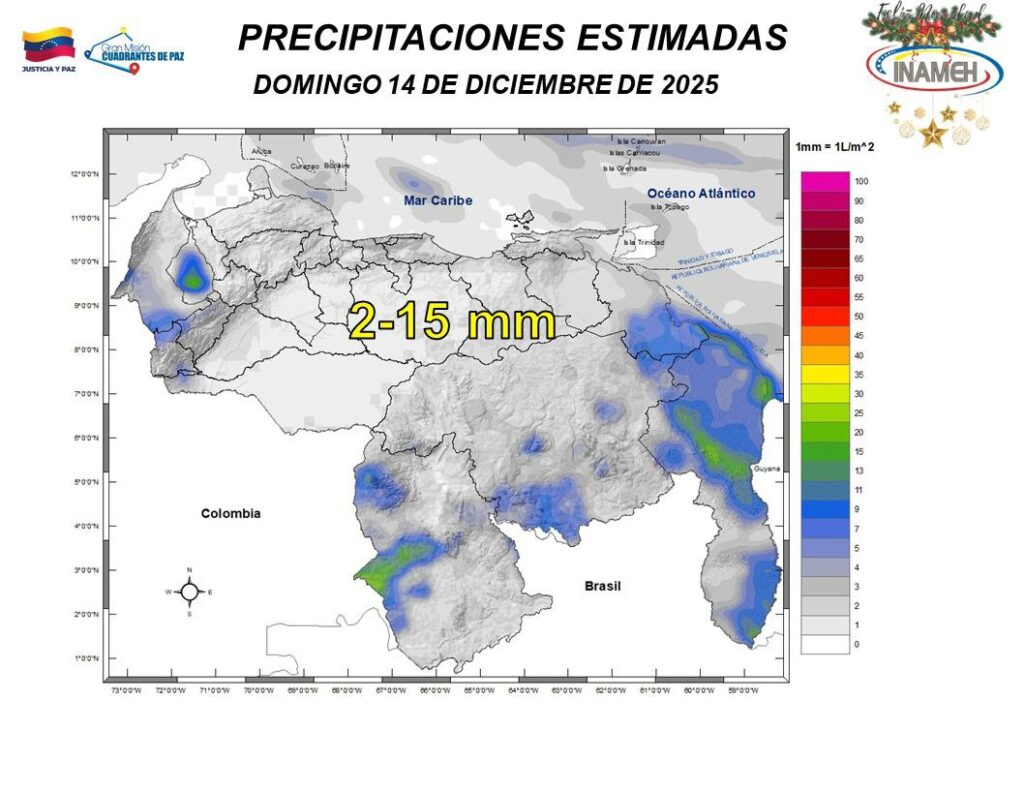 Inameh prevé lluvias dispersas en varias regiones del país este #14Dic