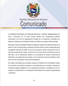 Venezuela repudia la incautación de un segundo tanquero por EE.UU.