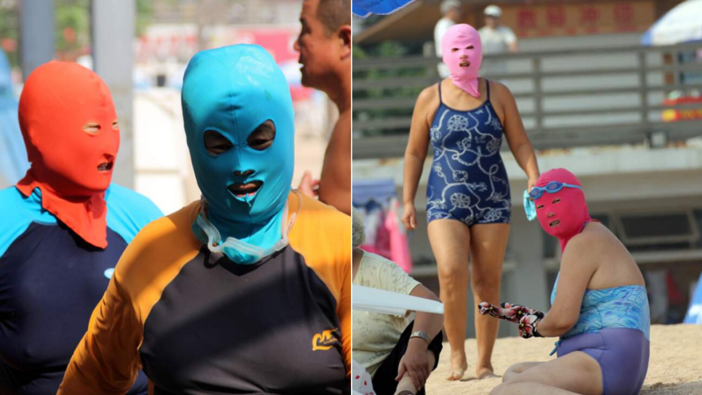 Así es el 'facekini', la inusual prenda que se creó para evitar quemaduras por el sol en China