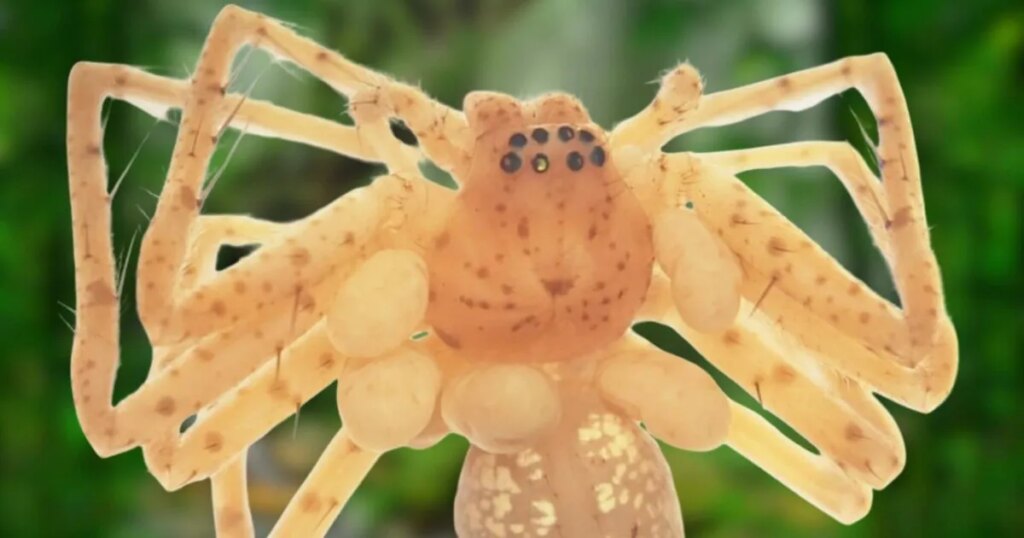 Descubren en Brasil una araña que parece llevar un collar de perlas vivientes hecha de parásitos