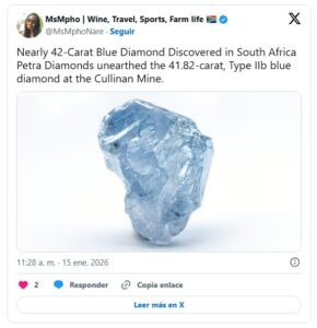 Encuentran un diamante azul de 42 quilates en África