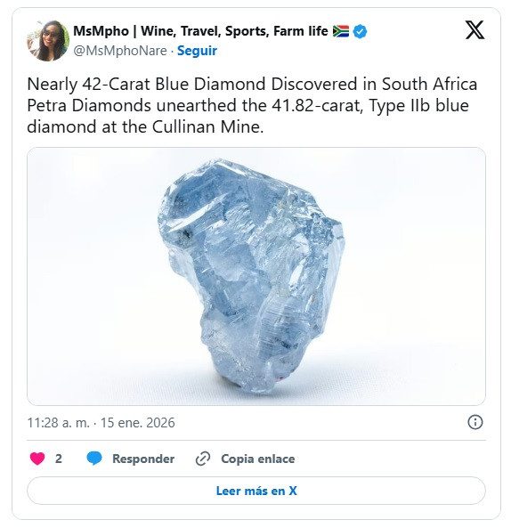 Encuentran un diamante azul de 42 quilates en África