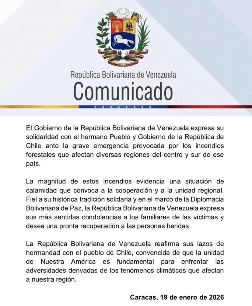 Gobierno nacional expresa solidaridad ante graves incendios forestales en Chile