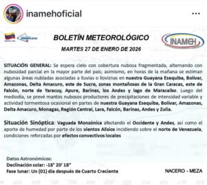 Inameh prevé cielo nublado con precipitaciones en gran parte del país