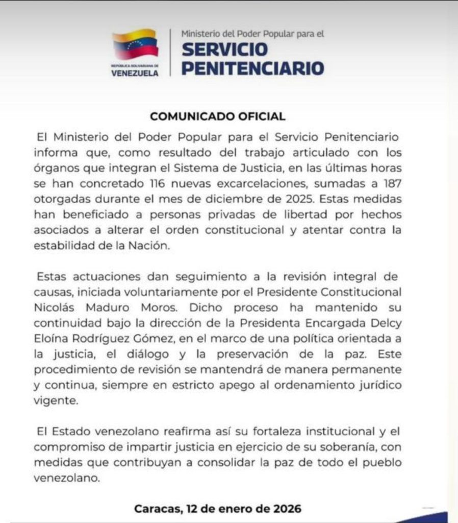 Ministerio de Servicio Penitenciario otorga 116 nuevas excarcelaciones