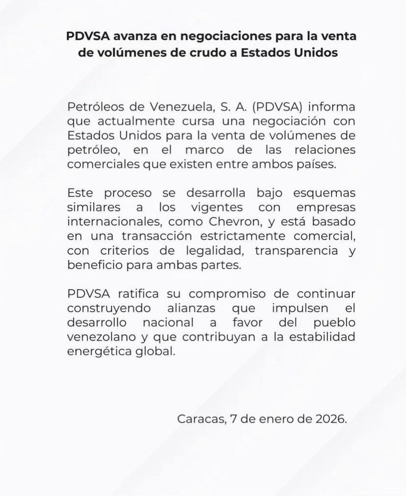 Pdvsa confirma negociaciones para venta de crudo a EE.UU.