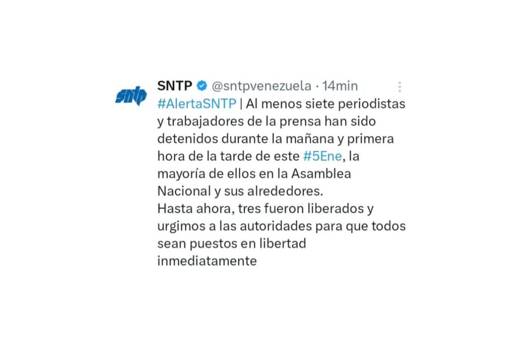 SNTP denuncia detención masiva de periodistas en la Asamblea Nacional este #5Ene