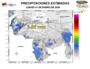 Se esperan lluvias y chubascos en algunos estados de Venezuela este #1Ene