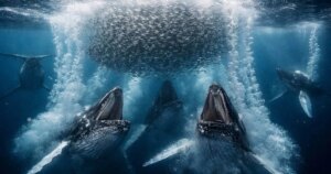 descubren que las ballenas jorobadas se enseñan a cazar con redes de burbujas