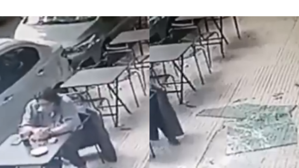 hombre estaba desayunando y le cayó un ventanal de vidrio encima