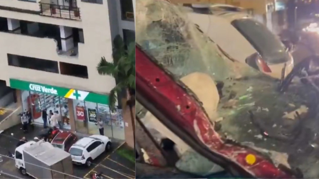 vehículo cae desde tercer piso de edificio y deja una mujer herida