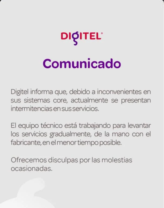 Caída masiva de Digitel: Fallas críticas afectan a gran parte del país