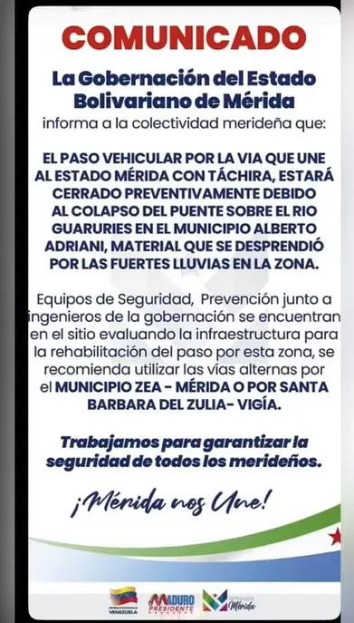 Cierran carretera que conecta a Mérida y Táchira