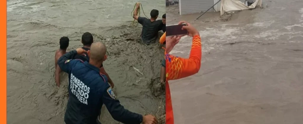 Crecida del río Guanare inunda camiones y tarima utilizada