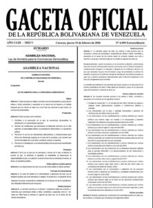 Publicada en Gaceta Oficial la Ley de Amnistía para la Convivencia Democrática