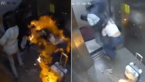 VIDEO: Tres personas terminaron heridas tras la explosión en un ascensor por globos con gas