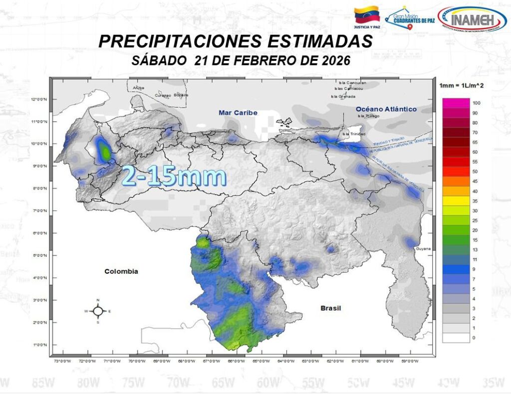 Venezuela amanece este #21Feb con nubosidad parcial y lluvias dispersas en varias regiones, según Inameh