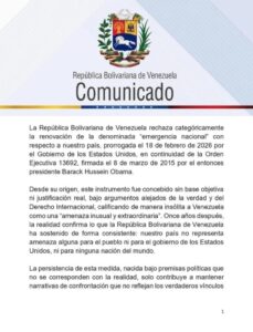 Venezuela rechaza renovación de “emergencia nacional” decretada por EE.UU.