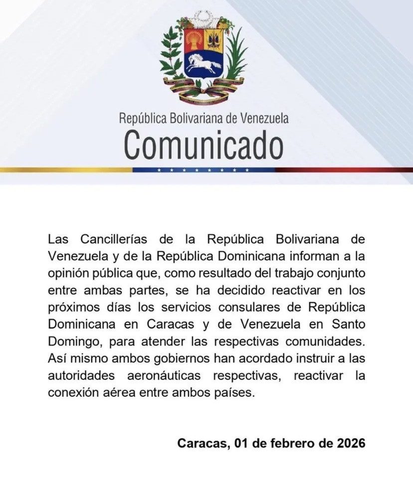 Venezuela y República Dominicana reactivarán sus servicios consulares