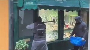 filmaron a ladrones rompiendo el vidrio blindado y escaparon con artículos de lujo