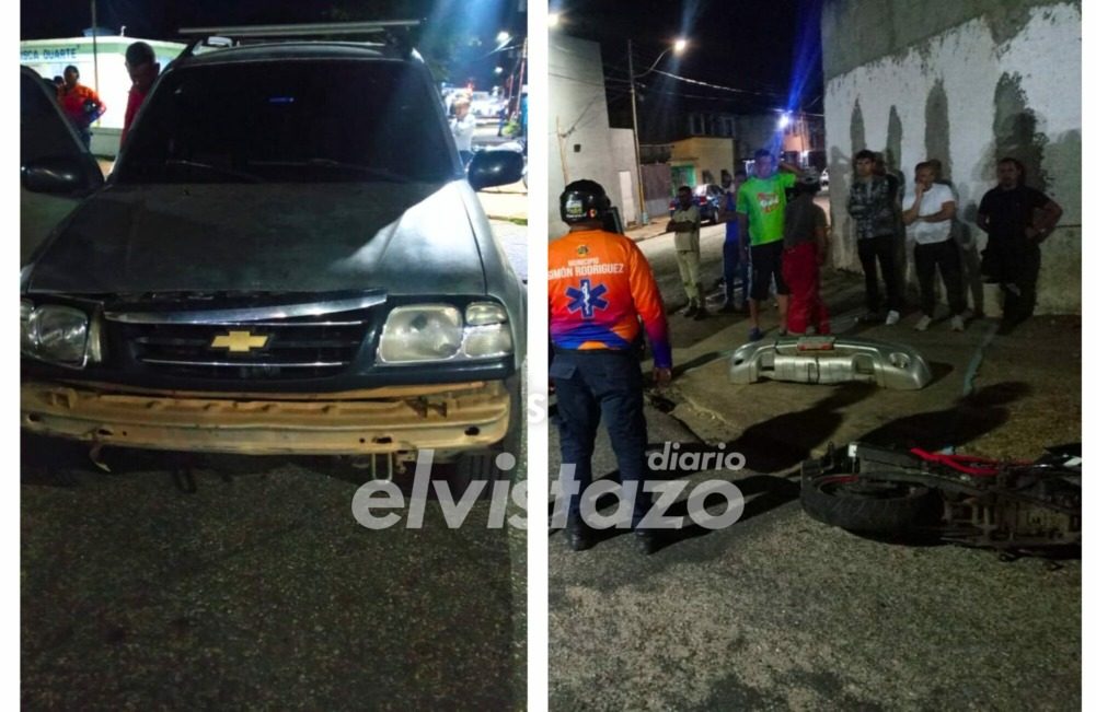 Colisión entre moto y Vitara cerca de la Escuela Simón Rodríguez dejó dos lesionados