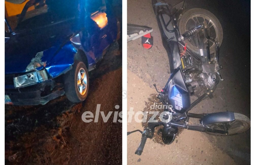 Parrillero de moto resultó lesionado tras colisión con vehículo la madrugada de este domingo en carretera negra La Flint