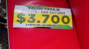 Ruta San Antonio – Cúcuta de Corta Distancia quedaría en 3.700 pesos a partir del 1A