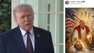 Donald Trump publicó una imagen que lo muestra como Jesús y dijo que en realidad era un retrato suyo como doctor