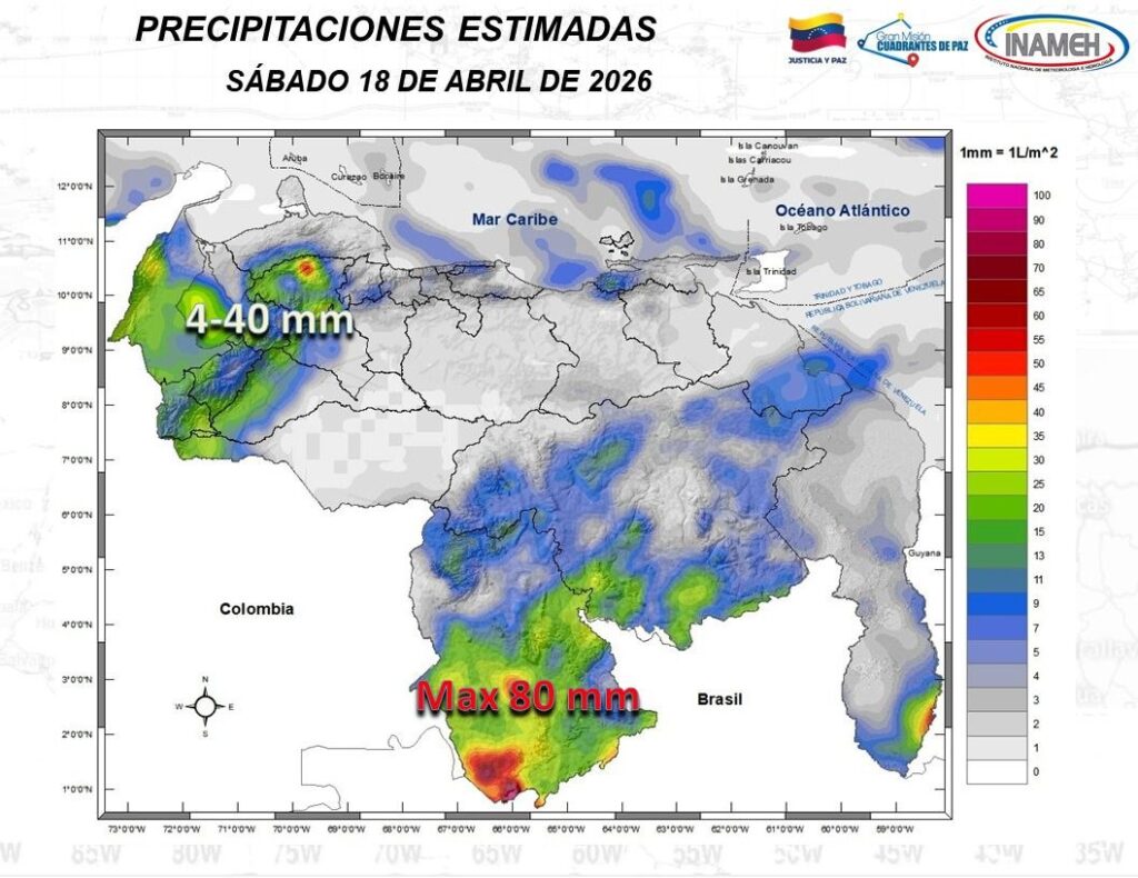 Inameh alerta lluvias con descargas eléctricas en varias regiones de Venezuela este #18Abr
