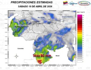Inameh alerta lluvias con descargas eléctricas en varias regiones de Venezuela este #18Abr