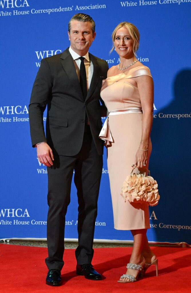 US Secretary of Defense Pete Hegseth (L) and wife Jennifer Rauchet attend the White House Correspondents' dinner at the Washington Hilton in Washington, DC, on April 25, 2026. US President Donald Trump is attending the annual gala of the political press for the first time while in office. (Photo by Alex WROBLEWSKI / AFP)