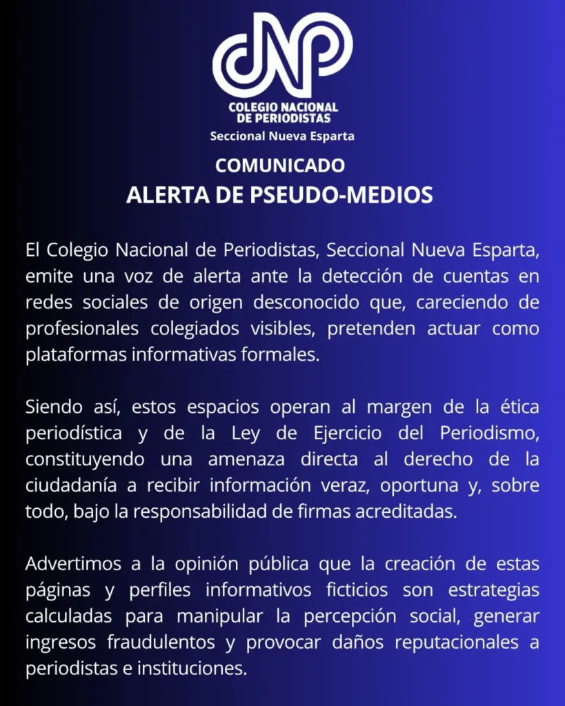 CNP Nueva Esparta emitió alerta sobre la proliferación de «pseudo-medios» en redes sociales