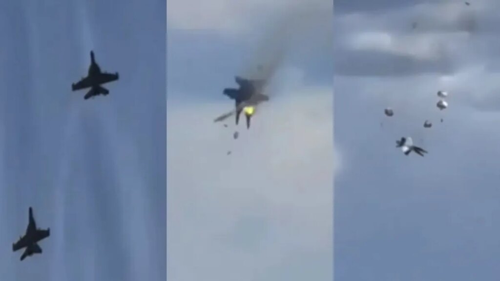 Dos aviones militares colisionaron en pleno show aéreo en EEUU: el momento del impacto