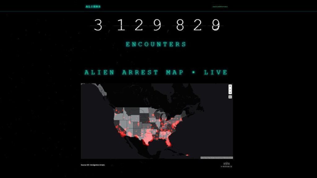 Captura de pantalla del mapa de arrestos alienígena