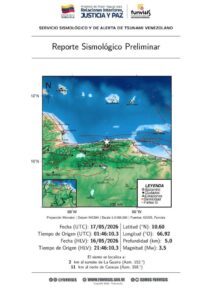 Este sábado se registró un sismo de magnitud 3.5 en La Guaira