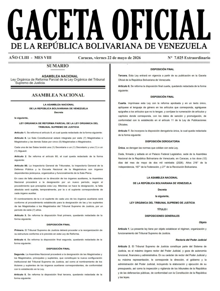 Gaceta oficial confirma la ampliación del TSJ a 32 magistrados
