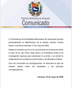 Gobierno lamentó la muerte de Carmen Navas