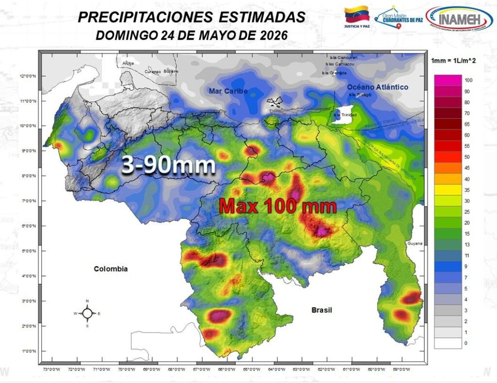 Inameh pronostica lluvias, nubosidad y tormentas eléctricas para este #24May en varias zonas de Venezuela