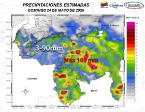 Inameh pronostica lluvias, nubosidad y tormentas eléctricas para este #24May en varias zonas de Venezuela